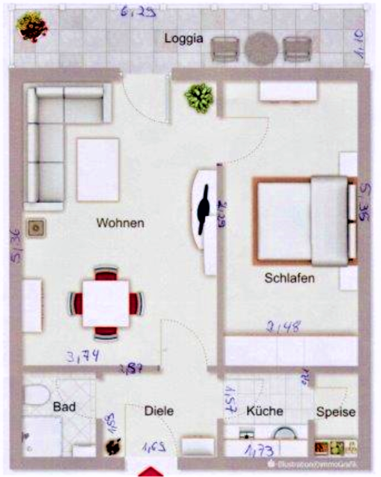 Möblierte 2 Zimmerwohnung in zentraler Lage mit Stellplatz – Reiser